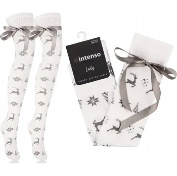 Dámské ponožky Vánoční podkolenky s motivem sobů a mašlí, velikost 36-40