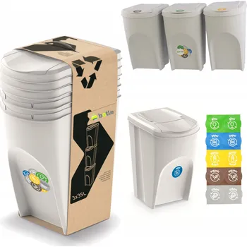 Odpadkový koš SADA KOŠŮ NA TŘÍDĚNÝ ODPAD 3x35 L BÍLÝ A ŠEDÝ