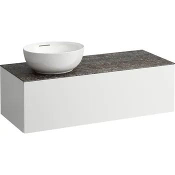 Umyvadlo LAUFEN ILBAGNOALESSI Zásuvkový element 1200, s jednou zásuvkou, s výřezem vlevo, s vrchní deskou Marrone Naturale vč. otvoru pro baterii, pro umyvadlo H818975/6 1200x500, Bílá mat - H4323160972601