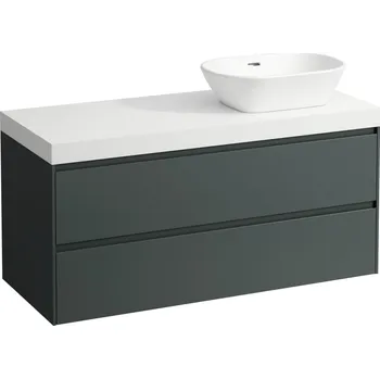Koupelnový nábytek LAUFEN LANI Modulární sestava 1200, umyvadlová deska 65 mm (.260 bílá mat), s výřezem vpravo, se 2 zásuvkami 1185x495, Šedá traffic - H4045731122661