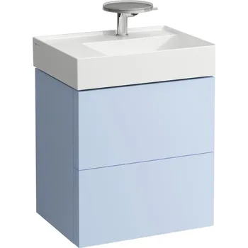Nábytek Kartell LAUFEN Skříňka pod umyvadlo, se 2 zásuvkami, včetně organizéru, s prostorově úsporným sifonem pro umyvadlo H810335 580x450, Šedomodrá - H4075680336451