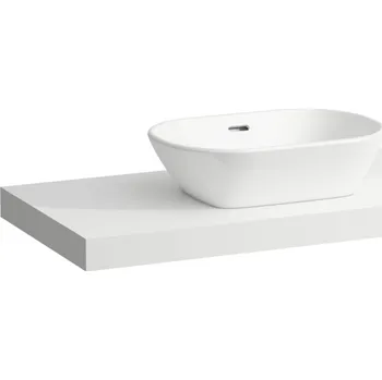Nábytek LAUFEN LANI Umyvadlová deska 1000, s výřezem uprostřed, tloušťka: 65 mm, vč. 2 nástěnných držáků 985x495, Bílá mat - H4046611122601