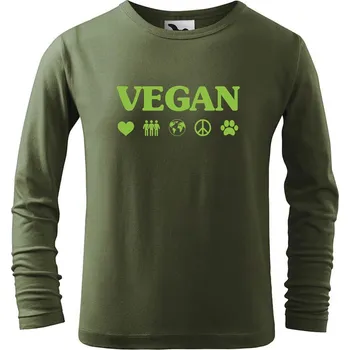 Dětská móda DOBRÝ TRIKO Dětské bavlněné triko Vegan symboly Velikost: 134/8 let, Barva: Khaki