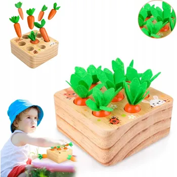 Dřevěná hračka MONTESSORI Dřevěné Vzdělávací Hračky Pro Děti 1-3 Roky Mrkvičky Třídič