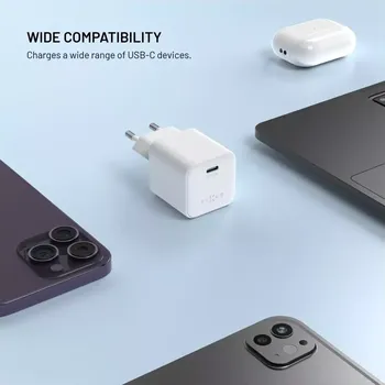 Telefonní příslušenství Síťová GaN nabíječka FIXED Mini s USB-C výstupem a podporou PD, 65W, bílá