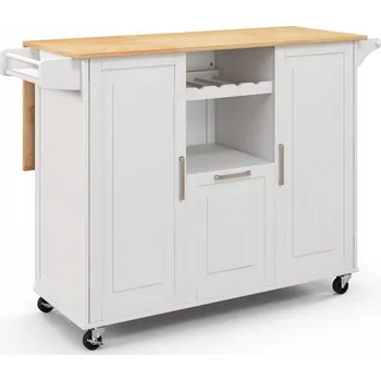 Servírovací stolek Kuchyňský vozík / kuchyňský ostrůvek se sklopnou deskou, bílý
