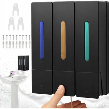 Dávkovač mýdla 3 KUSY DÁVKOVAČ ZÁSOBNÍK DÁVKOVAČ TEKUTÉHO MÝDLA NA ZEĎ ČERNÝ 400 ML