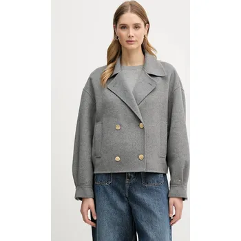 Kabát s příměsí vlny Tommy Hilfiger WW0WW47759 šedá 90X, vel. 34
