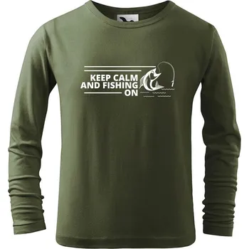 Dětská móda DOBRÝ TRIKO Dětské bavlněné triko Keep calm fishing Velikost: 134/8 let, Barva: Khaki