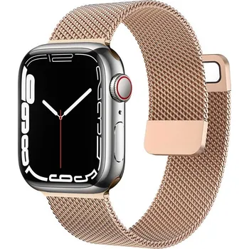 Řemínek na hodinky AW MILÁNSKÝ TAH pro Apple Watch - Magnetický - Rose gold Šířka uchycení řemínku: 44/45/46/49mm, Barva: Rose Gold IR-AWMTH035