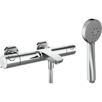 Vodovodní baterie LAUFEN THERM Vanová nástěnná termostatická baterie 150 mm, s flexibilní sprchovou hadicí Simiflex Zero a ruční sprchou Stella 80, 1 funkce, chrom 360x200, no colour - HF506561100600