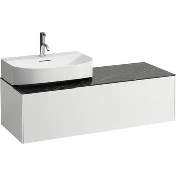 Koupelnový nábytek LAUFEN SONAR Skříňka pod umyvadlo, s 1 zásuvkou, pro umývátka H816341, H816342, s výřezem vlevo 1175x455, Bílá mat & nero marquina - H4054520341431