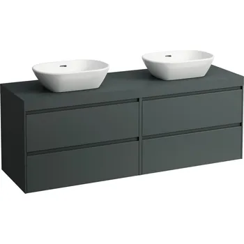 Koupelnový nábytek LAUFEN LANI Modulární sestava 1600, umyvadlová deska 65 mm (.266 šedá traffic), s výřezy vlevo a vpravo, se 4 zásuvkami: zásuvkový element 800 pravý + zásuvkový element 800 levý 1570x495, Šedá traffic - H4055941122661