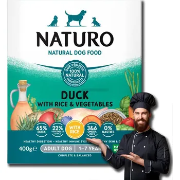 Krmivo pro psa NATURO Vlhké krmivo pro psy Adult – Kachna, Rýže, Zelenina – vanička 400g