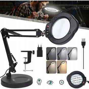 Lampička LED Lampa s Lupou 10x SZKŁO POWIĘKSZAJĄCE Stolní Lampa s Lupou a LED Osvětlením