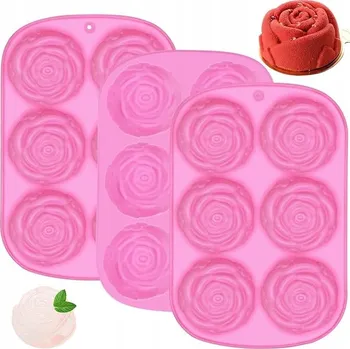Nádoba na pečení 3X SILIKONOVÁ FORMA NA PEČENÍ VE TVARU RŮŽE, 6 DÍLNÁ NA MUFFINY