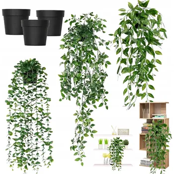 umělá květina UMĚLÉ ZÁVĚSNÉ ROSTLINY 3 KS DATURA 70CM EUKALYPTUS HRÁŠEK 50CM DO DOMU