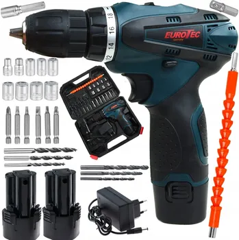 PŘÍKLEPOVÁ AKUMULÁTOROVÁ VRTACÍ S FUNKCÍ ŠROUBOVÁKU AKUMULATOROWA 2x AKU, 2 RYCHLOSTI, KUFR