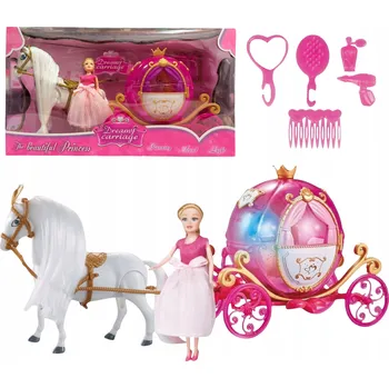 Panenka Kočár pro panenky Luxma s panenkou a růžovým koněm se zvukem