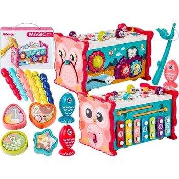 VZDĚLÁVACÍ INTERAKTIVNÍ HRAČKA 8v1 pro děti Cimbálky Hodiny Rybičky Kladivo