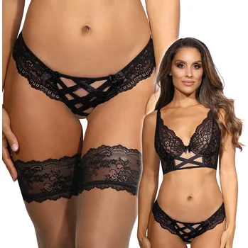 Kalhotky TANGA KALHOTKY ČERNÉ M KRAJKOVÉ AXAMI MAŠLIČKY V-9638