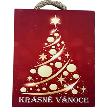 Vánoční dekorace Bondecor Vánoční dřevěná dekorace - obdélník "Krásné Vánoce" 15x18cm