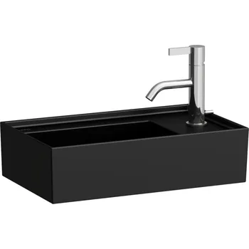 Koupelnový nábytek Kartell LAUFEN Umyvátko, asymetrické, se skrytým opadem, s armaturní deskou vpravo 460x280, Černá mat - H8153347161121