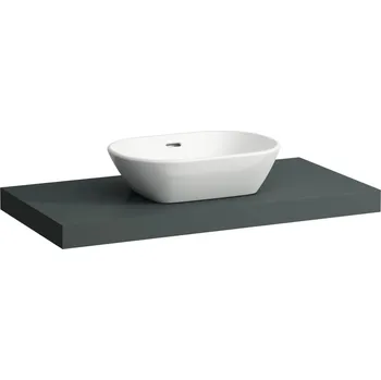 Nábytek LAUFEN LANI Umyvadlová deska 1000, s výřezem uprostřed, tloušťka: 65 mm, vč. 2 nástěnných držáků 985x495, Šedá traffic - H4046611122661