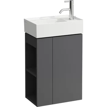 Koupelnový nábytek Kartell LAUFEN Skříňka pod umyvadlo, 1 dvířka, otevřená polička na levé straně, s prostorově úsporným sifonem pro umyvadlo H815334 440x270, Břidlicově šedá - H4075180336421