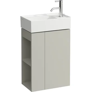 Koupelnový nábytek Kartell LAUFEN Skříňka pod umyvadlo, 1 dvířka, otevřená polička na levé straně, s prostorově úsporným sifonem pro umyvadlo H815334 440x270, Oblázkově šedá - H4075180336411