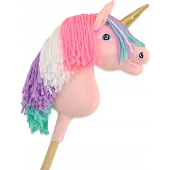 Hobby horsing Hobby Horse Jednorožec na tyči, malý, růžový s barevnou hřívou a zlatým rohem