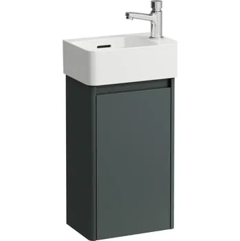 Koupelnový nábytek LAUFEN BASE 2.0|VAL Umývátko VAL H815280 se skříňkou BASE 2.0 H411342, 1 dvířka, závěsy dveří vpravo. Lze instalovat standardní nebo prostorově úsporný sifon H894250. 340x220, Šedá traffic - H8612802661061