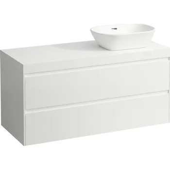 Koupelnový nábytek LAUFEN LANI Modulární sestava 1200, umyvadlová deska 65 mm (.260 bílá mat), s výřezem vpravo, se 2 zásuvkami 1185x495, Special colour - H4045731129901