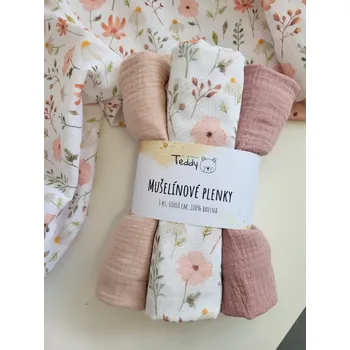 Plena Sada 3x mušelínová plenka STANDARD 60 x 60 cm - květiny