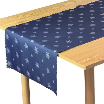 ubrus Vánoční běhoun na stůl, motiv sněhu, tmavě modrý a stříbrný, 50x100 cm
