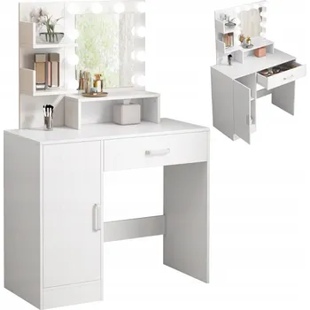 Toaletní stolek TOALETNÍ STOLEK PRO LÍČENÍ VIZÁŽÍ SE ZRCADLEM MODERNÍ GLAMOUR BÍLÁ