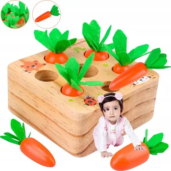 Dřevěná hračka DŘEVĚNÁ DOVEDNOSTNÍ HRA MONTESSORI MRKVE PRO DĚTI DÁREK
