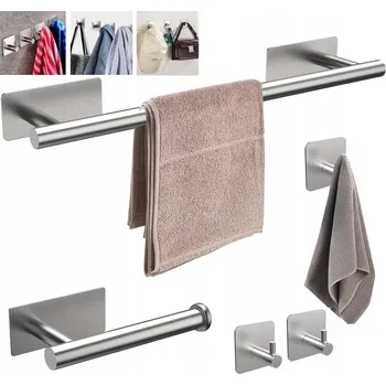 Držák na ručník SAMOLEPICÍ RÁFEK, HÁČEK NA RUČNÍKY, DRŽÁK NA PAPÍRY, SADA 5 DÍLŮ OCEL