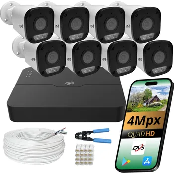 Bezpečnostní kamera SADA KAMER PRO MONITORING DOMU 4Mpx IP POE 8 VENKOVNÍCH KAMER DVS APK