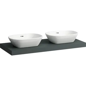 Koupelnový nábytek LAUFEN LANI Umyvadlová deska 1200, s výřezy vlevo a vpravo, tloušťka: 65 mm, vč. 2 nástěnných držáků 1185x495, Šedá traffic - H4046741122661