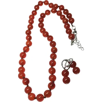 Náhrdelník Karneolový náhrdelník a naušnice s chir.ocelí