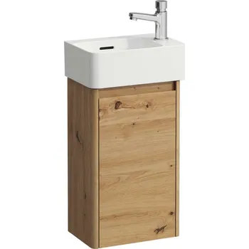 Koupelnový nábytek LAUFEN BASE 2.0|VAL Umývátko VAL H815280 se skříňkou BASE 2.0 H411342, 1 dvířka, závěsy dveří vpravo. Lze instalovat standardní nebo prostorově úsporný sifon H894250. 340x220, Divoký dub - H8612802671061