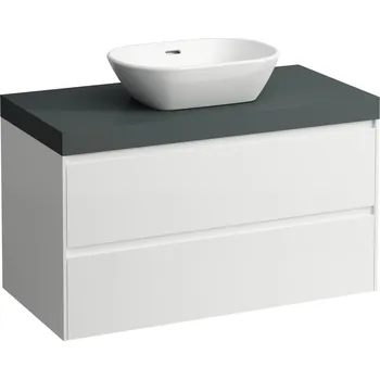 Koupelnový nábytek LAUFEN LANI Modulární sestava 1000, umyvadlová deska 65 mm (.266 šedá traffic), s výřezem uprostřed, se 2 zásuvkami 985x495, Bílá mat - H4055611122601