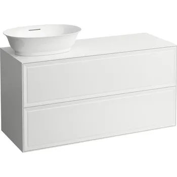 Koupelnový nábytek LAUFEN THE NEW CLASSIC Skříňka pod umyvadlo, se 2 zásuvkami, s výřezem vlevo, pro umyvadlové mísy H812852, H812853 1175x455, Bílá lesk - H4060830856311