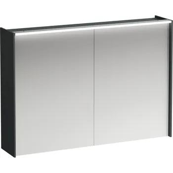 Nábytek LAUFEN LANI Zrcadlová skříňka, 1000 mm, 2 dvířka, s vodorovným LED osvětlením, 2 skleněné poličky, el. zásuvka 1020x210, Šedá traffic - H4037921122661