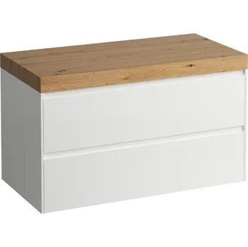 Nábytek LAUFEN LANI Modulární sestava 1000, umyvadlová deska 65 mm (.267 divoký dub), bez výřezu, se 2 zásuvkami 985x495, Bílá mat - H4065601122601