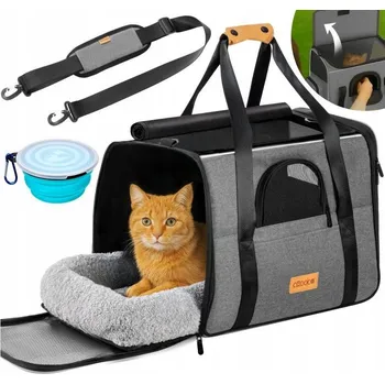 přepravka pro zvíře Přepravka pro kočky psa, králíka, taška do auta, skládací miska, šedá