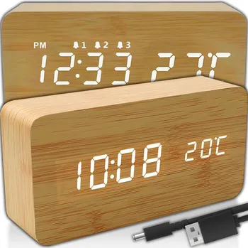 Hodiny BUDÍK HODINY TEPLOMĚR ZE DŘEVA ELEKTRONICKÉ HODINKY ALARM DATUM STUPNĚ