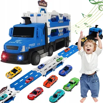 autíčko NÁKLADNÍ AUTO TRANSPORTER AUTÍČKA STAVEBNÍ VOZIDLA SKLÁDACÍ DRÁHA S 8 AUTY