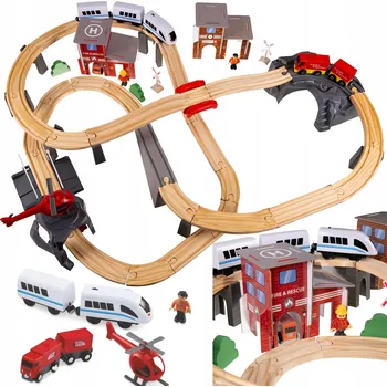 Vláček a vláčkodráha Elektrická Dřevěná Vláčkodráha Vlak Koleje VELKÁ SADA 53 dílů